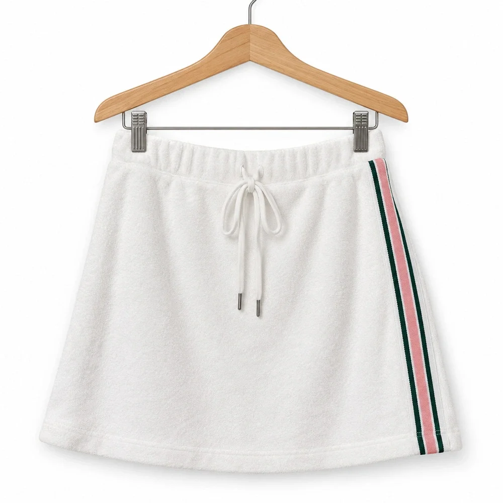 Revolve Tennis Club White Terry Drawstring Mini Skirt NWT Size Small